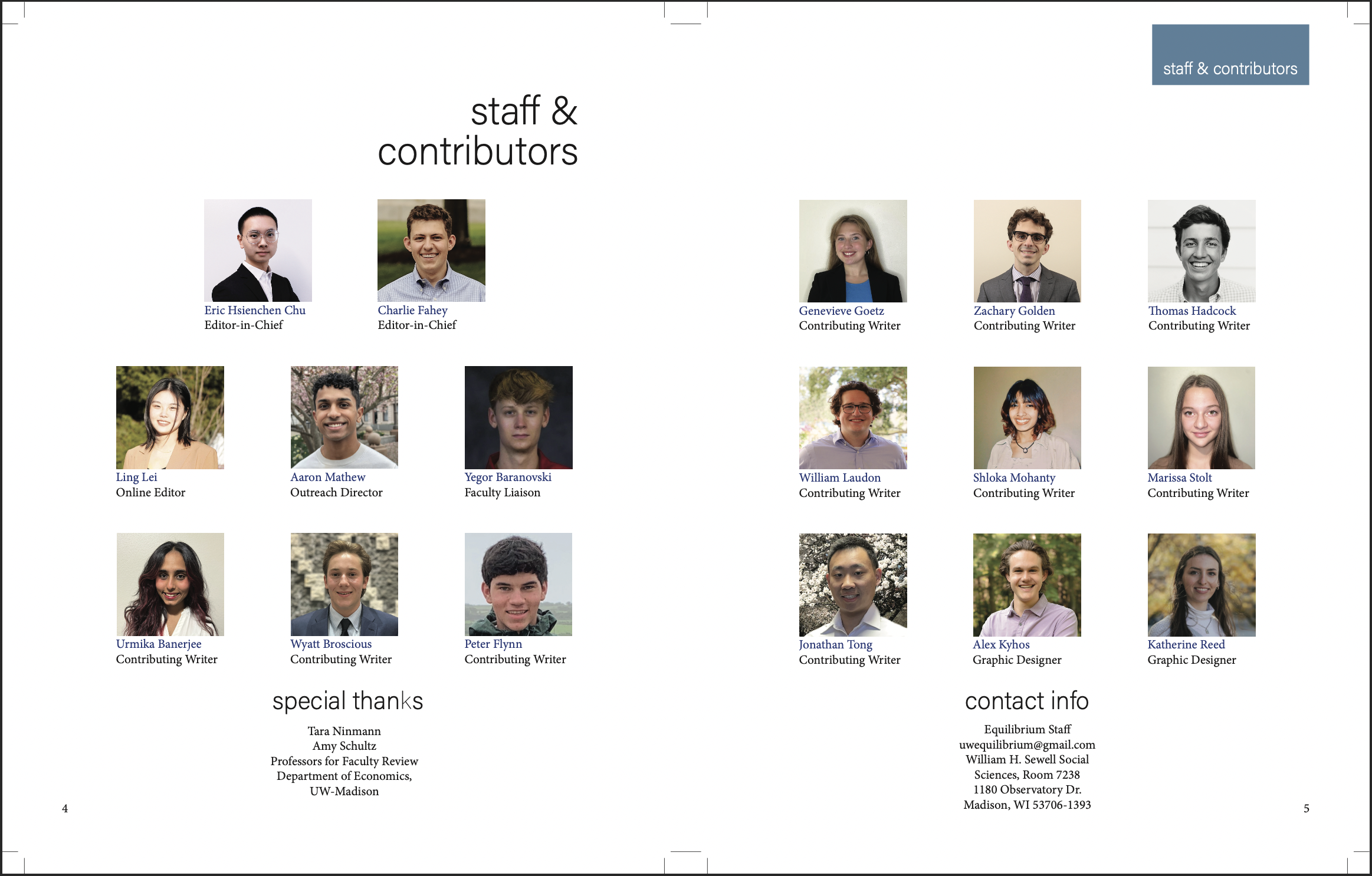 image of contributing writers for volume 14 of equilibrium